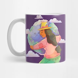 Girl Hug Earth Hand Drawn Mug